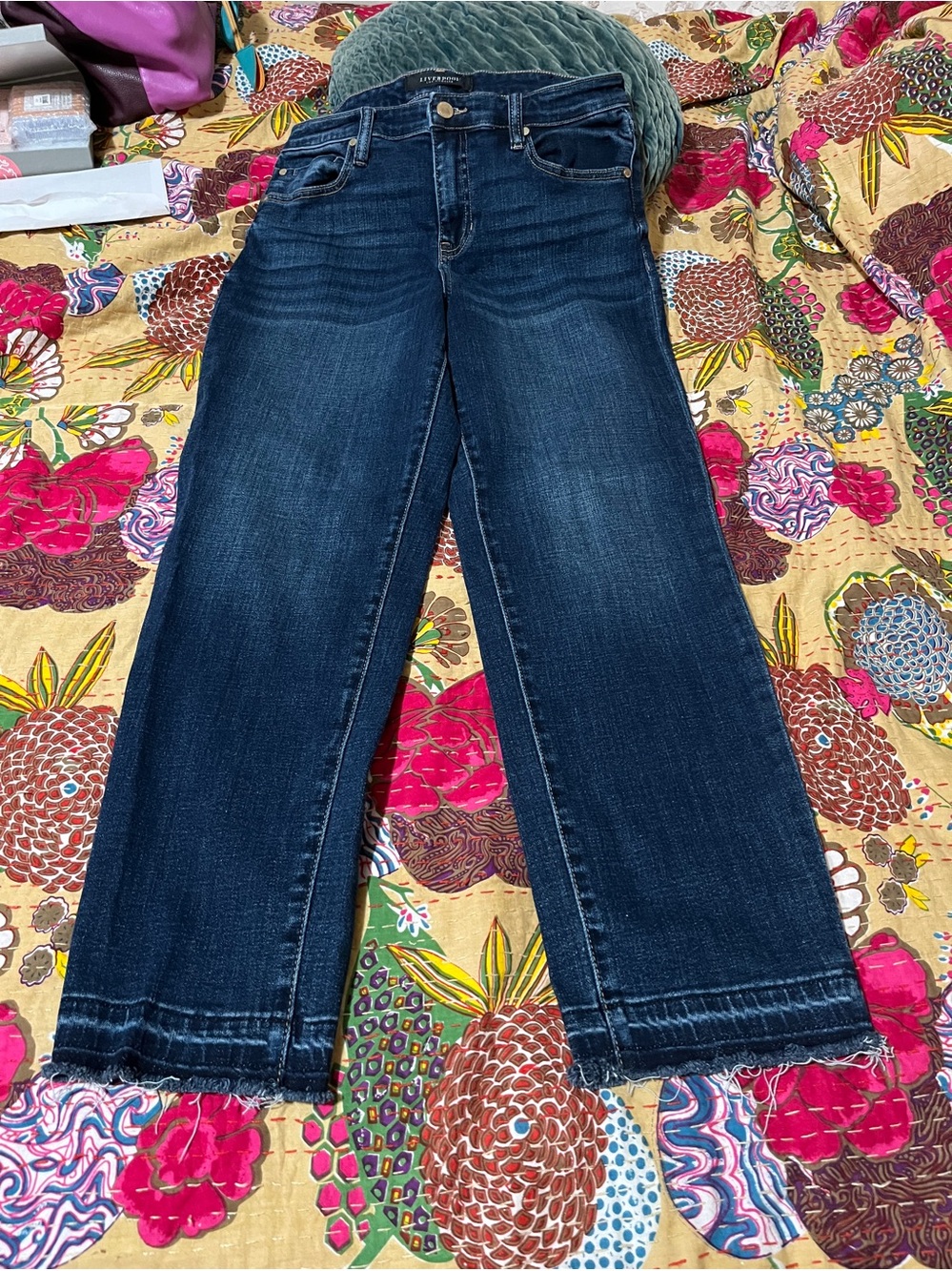 Liverpool Los Angeles Liv Non-Skinny Skinny Jeans Dark Wash Frayed Raw Hem NEW